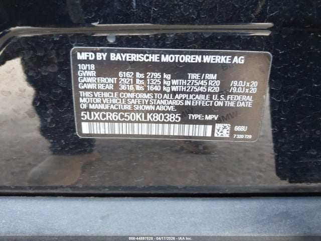 Auction sale of the 2019 Bmw X5 Xdrive40i, vin: 5UXCR6C50KLK80385, lot number: 44897828
