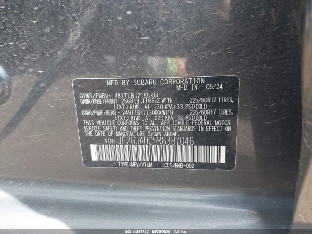 Продаж на аукціоні авто 2024 Subaru Crosstrek Premium, vin: JF2GUADC9R8387046, номер лоту: 44897832