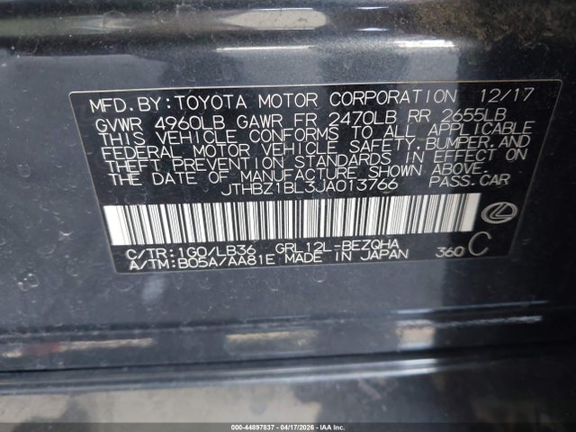 Aukcja sprzedaży 2018 Lexus Gs 350 F Sport, vin: JTHBZ1BL3JA013766, numer aukcji: 44897837