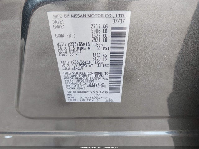 2017 Infiniti Qx60 მანქანა იყიდება აუქციონზე, vin: 5N1DL0MM0HC555249, აუქციონის ნომერი: 44897844
