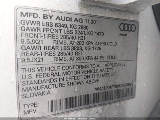 2021 Audi Q7 Premium Plus 55 Tfsi Quattro Tiptronic მანქანა იყიდება აუქციონზე, vin: WA1LXAF79MD020825, აუქციონის ნომერი: 44897842