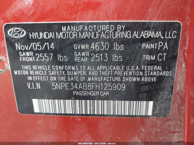 Aukcja sprzedaży 2015 Hyundai Sonata Sport 2.0t, vin: 5NPE34AB8FH125909, numer aukcji: 44897856