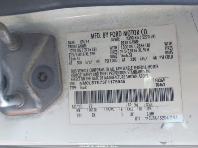 44897860 :رقم المزاد ، NM0LS7E73F1175946 vin ، 2015 Ford Transit Connect Xl مزاد بيع