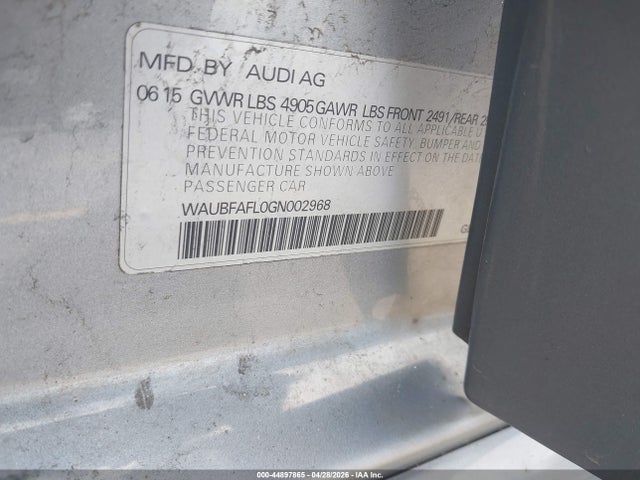 44897865 :رقم المزاد ، WAUBFAFL0GN002968 vin ، 2016 Audi A4 2.0t Premium مزاد بيع
