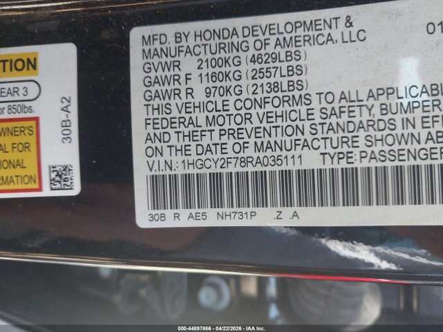1HGCY2F78RA035111 Honda Accord Hybrid Sport-l