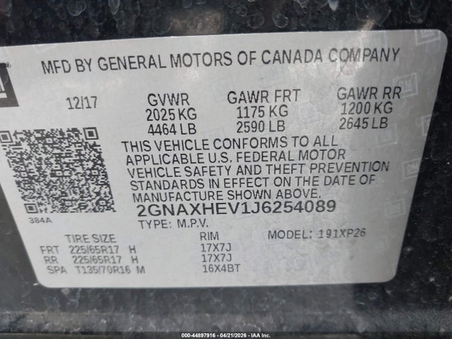2GNAXHEV1J6254089 Chevrolet EQUINOX LS