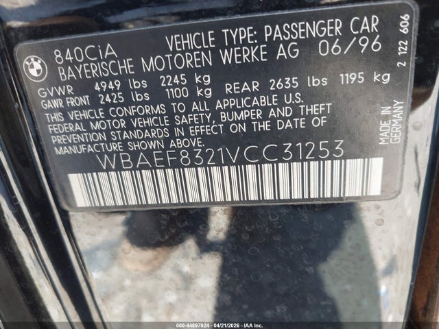 Продажа на аукционе авто 1997 Bmw 840cia, vin: WBAEF8321VCC31253, номер лота: 44897924