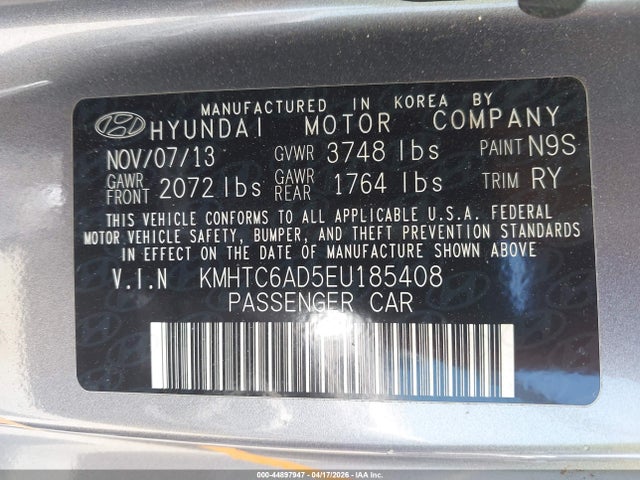 Aukcja sprzedaży 2014 Hyundai Veloster Base W/black, vin: KMHTC6AD5EU185408, numer aukcji: 44897947