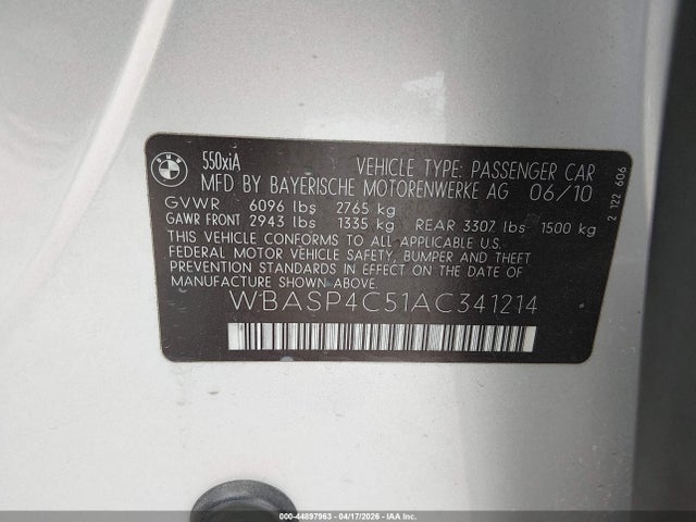 Продаж на аукціоні авто 2010 Bmw 550i Gran Turismo Xdrive, vin: WBASP4C51AC341214, номер лоту: 44897963