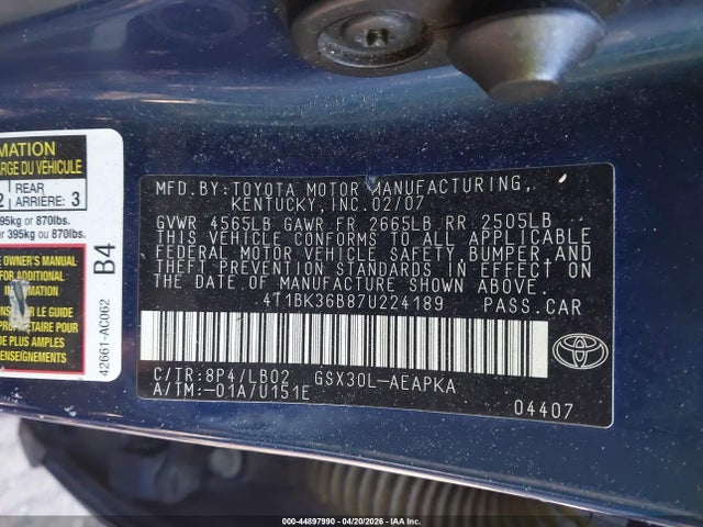 2007 TOYOTA AVALON 4T1BK36B87U224189 Photo 8