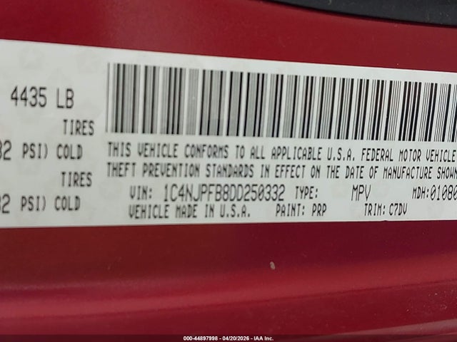Aukcja sprzedaży 2013 Jeep Patriot Latitude, vin: 1C4NJPFB8DD250332, numer aukcji: 44897998