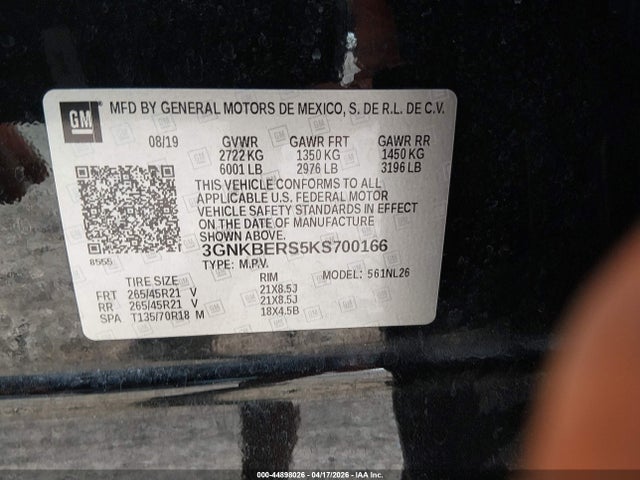 44898026 :رقم المزاد ، 3GNKBERS5KS700166 vin ، 2019 Chevrolet Blazer Rs مزاد بيع