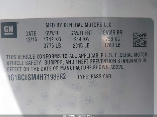 1G1BC5SM4H7198882 Chevrolet Cruze Ls Auto