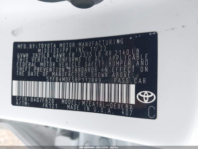 Aukcja sprzedaży 2024 Toyota Corolla Le, vin: 5YFB4MDE5RP113889, numer aukcji: 44898064