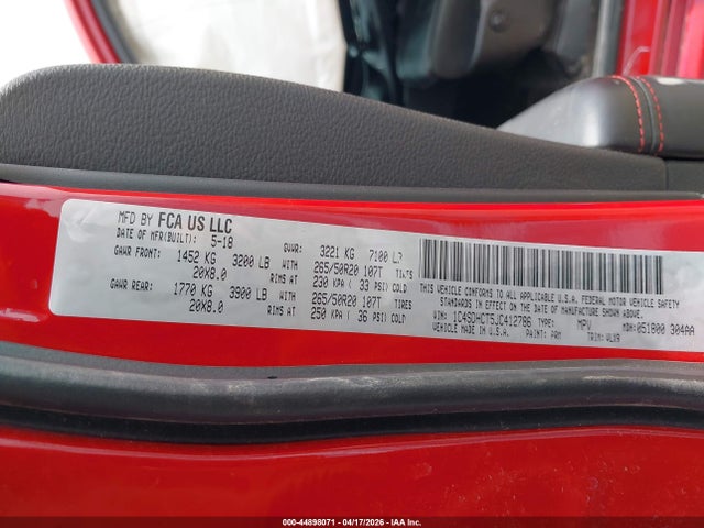 Aukcja sprzedaży 2018 Dodge Durango R/t Rwd, vin: 1C4SDHCT5JC412786, numer aukcji: 44898071