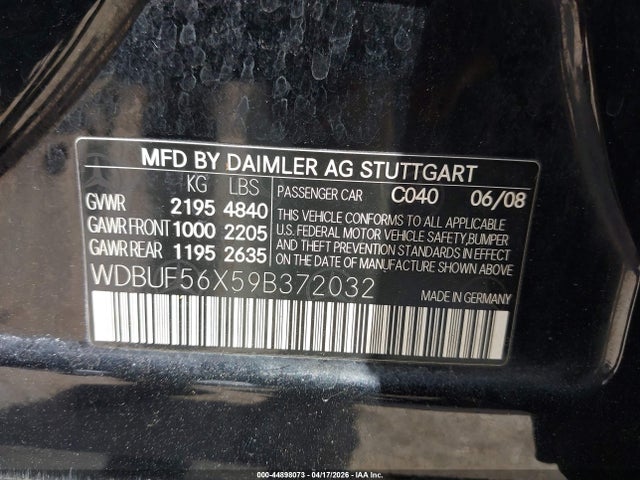Aukcja sprzedaży 2009 Mercedes-benz E 350, vin: WDBUF56X59B372032, numer aukcji: 44898073
