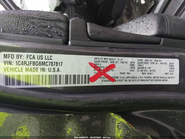 2021 Jeep Grand Cherokee Limited 4x4 მანქანა იყიდება აუქციონზე, vin: 1C4RJFBG6MC787817, აუქციონის ნომერი: 44898075
