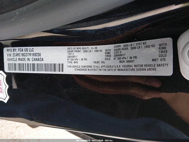 Продажа на аукционе авто 2026 Chrysler Pacifica Select, vin: 2C4RC1BG3TR169230, номер лота: 44898079