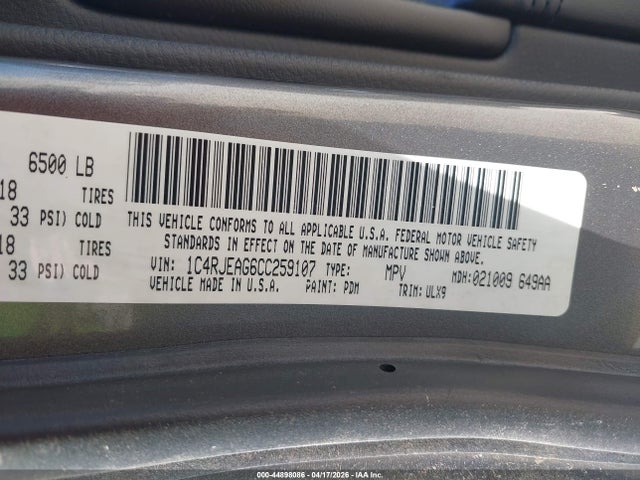 2012 Jeep Grand Cherokee Laredo მანქანა იყიდება აუქციონზე, vin: 1C4RJEAG6CC259107, აუქციონის ნომერი: 44898086