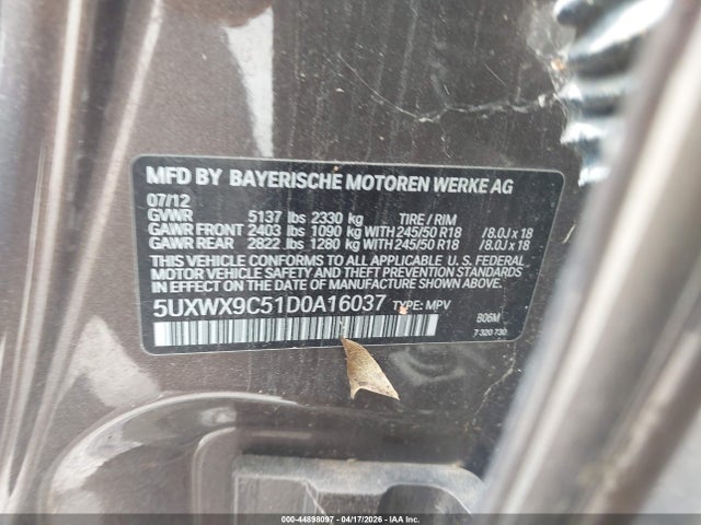 2013 Bmw X3 Xdrive28i მანქანა იყიდება აუქციონზე, vin: 5UXWX9C51D0A16037, აუქციონის ნომერი: 44898097