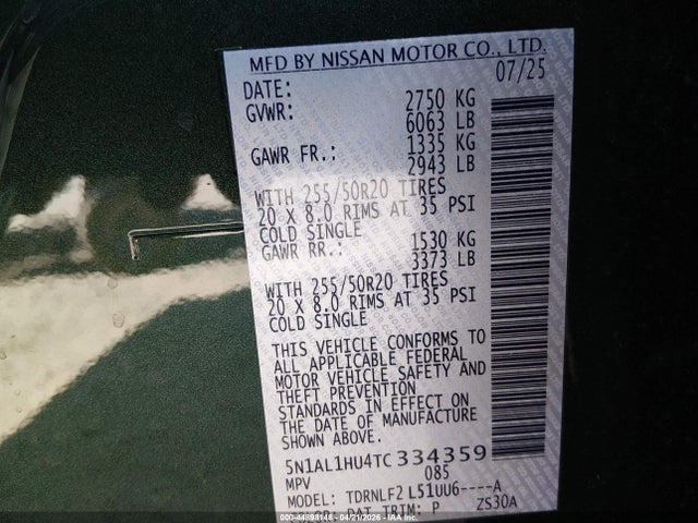44898148 :رقم المزاد ، 5N1AL1HU4TC334359 vin ، 2026 Infiniti Qx60 Autograph Awd مزاد بيع