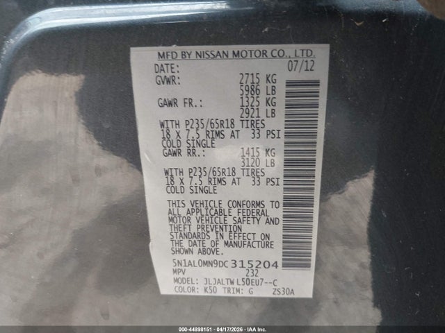 Aukcja sprzedaży 2013 Infiniti Jx35, vin: 5N1AL0MN9DC315204, numer aukcji: 44898151