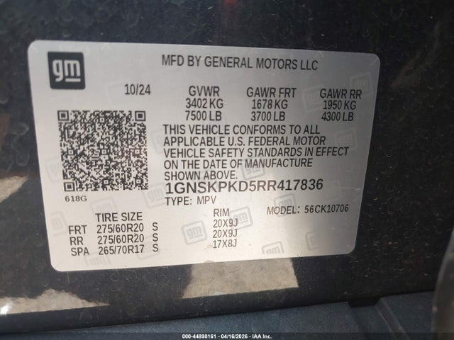 Aukcja sprzedaży 2024 Chevrolet Tahoe 4wd Z71, vin: 1GNSKPKD5RR417836, numer aukcji: 44898161