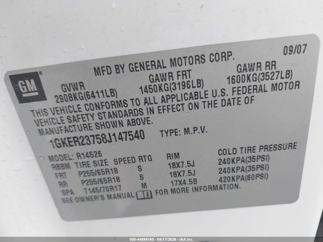 Продаж на аукціоні авто 2008 Gmc Acadia Slt-1, vin: 1GKER23758J147540, номер лоту: 44898165