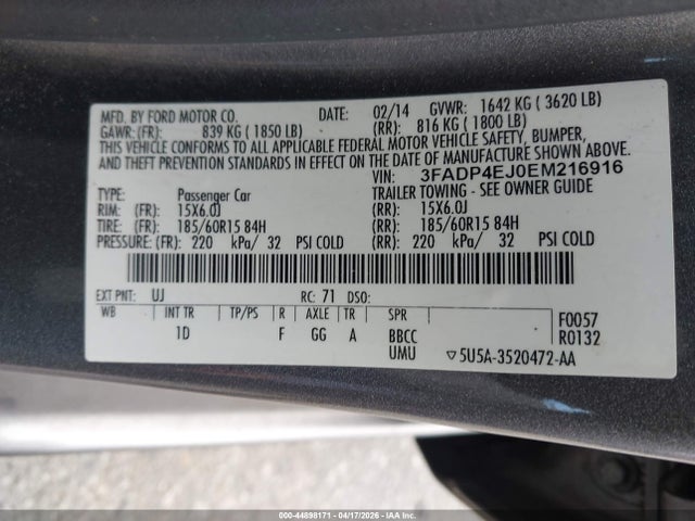 Ford FIESTA SE 2014 3FADP4EJ0EM216916 Image 9