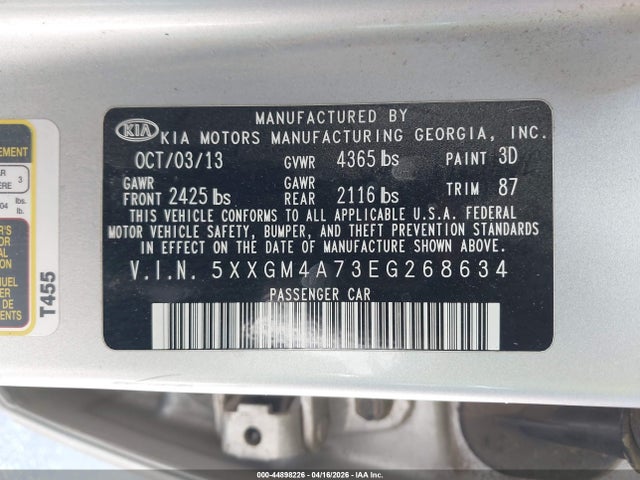 5XXGM4A73EG268634 KIA Optima Lx
