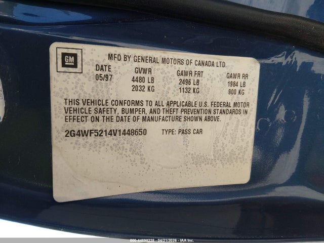 1997 Buick Regal Gs მანქანა იყიდება აუქციონზე, vin: 2G4WF5214V1448650, აუქციონის ნომერი: 44898228