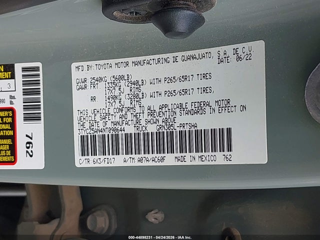 2022 Toyota Tacoma Trd Sport მანქანა იყიდება აუქციონზე, vin: 3TYCZ5AN4NT090644, აუქციონის ნომერი: 44898231