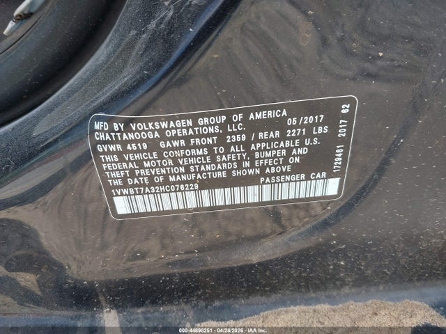 44898251 :رقم المزاد ، 1VWBT7A32HC076229 vin ، 2017 Volkswagen Passat 1.8t Se مزاد بيع