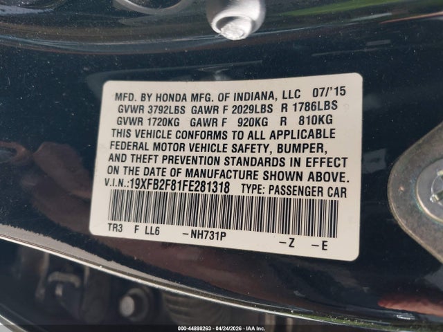 Aukcja sprzedaży 2015 Honda Civic Ex, vin: 19XFB2F81FE281318, numer aukcji: 44898263