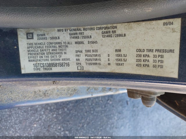 Aukcja sprzedaży 2005 Gmc Canyon Sle, vin: 1GTCS138958158716, numer aukcji: 44898273
