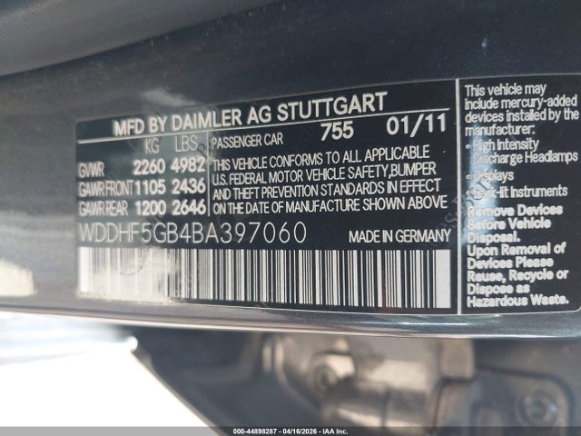2011 Mercedes-benz E 350 მანქანა იყიდება აუქციონზე, vin: WDDHF5GB4BA397060, აუქციონის ნომერი: 44898287