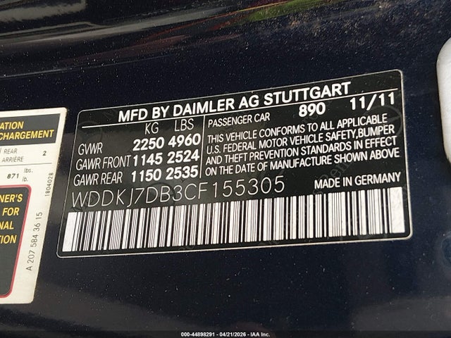 Продажа на аукционе авто 2012 Mercedes-benz E 550, vin: WDDKJ7DB3CF155305, номер лота: 44898291