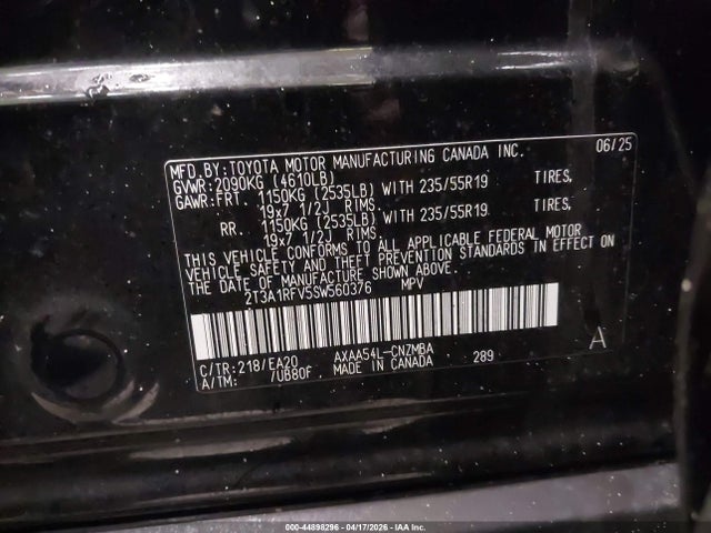 2025 Toyota Rav4 Xle Premium მანქანა იყიდება აუქციონზე, vin: 2T3A1RFV5SW560376, აუქციონის ნომერი: 44898296