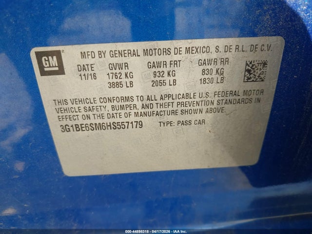 Продаж на аукціоні авто 2017 Chevrolet Cruze Lt Auto, vin: 3G1BE6SM6HS557179, номер лоту: 44898318