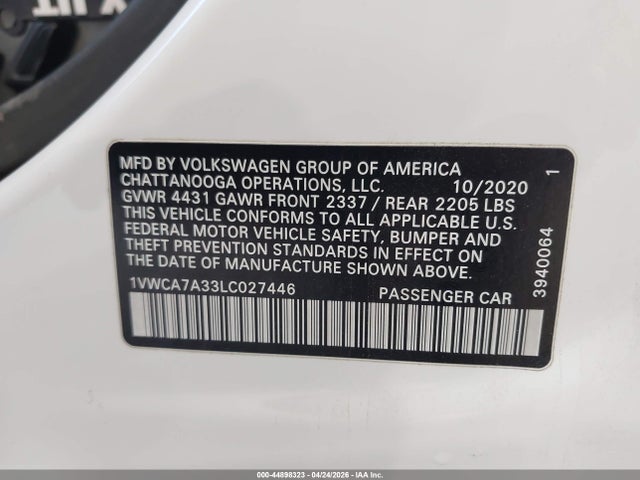 Volkswagen Passat 2.0t Sel 2020 1VWCA7A33LC027446 Image 9
