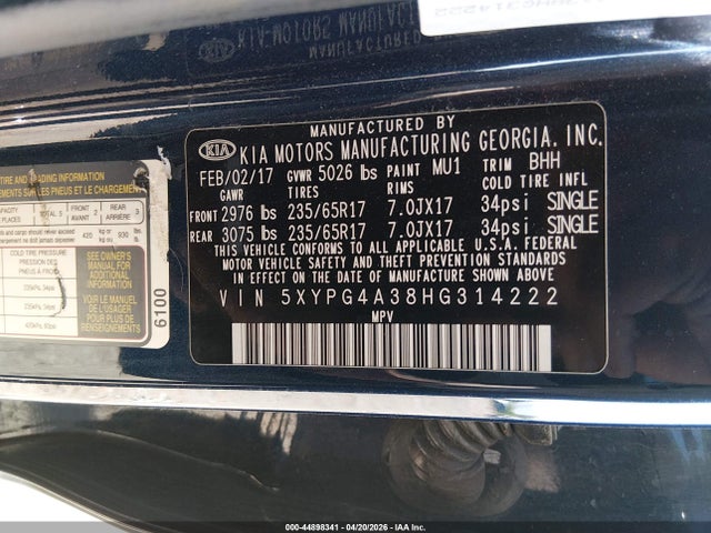 KIA Sorento 2.4l Lx 2017 5XYPG4A38HG314222 Image 9