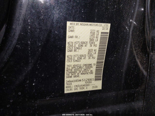 1N6AA1E65HN512661 Nissan Titan Sl