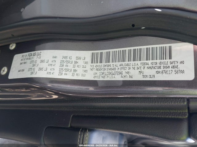 Продаж на аукціоні авто 2016 Jeep Cherokee High Altitude, vin: 1C4PJLDSXGW372946, номер лоту: 44898389