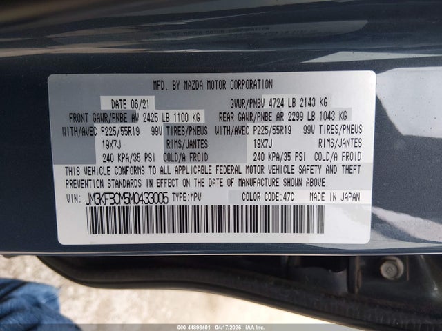 Auction sale of the 2021 Mazda Cx-5 Carbon Edition, vin: JM3KFBCM5M0433005, lot number: 44898401