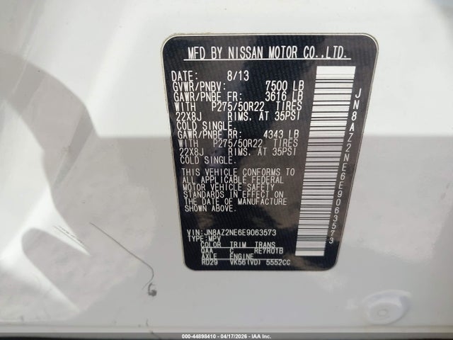44898410 :رقم المزاد ، JN8AZ2NE6E9063573 vin ، 2014 Infiniti Qx80 مزاد بيع