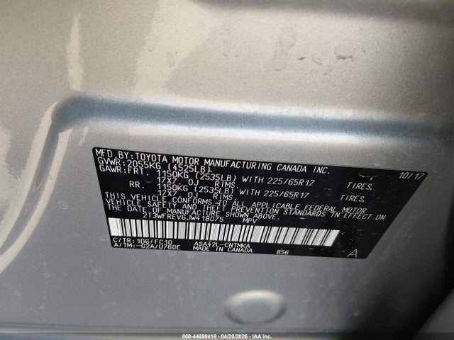 44898416 :رقم المزاد ، 2T3WFREV6JW418075 vin ، 2018 Toyota Rav4 Xle مزاد بيع