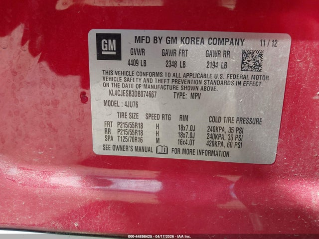 Aukcja sprzedaży 2013 Buick Encore, vin: KL4CJESB3DB074667, numer aukcji: 44898425