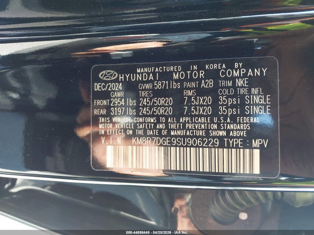 2025 Hyundai Palisade Calligraphy Night Edition მანქანა იყიდება აუქციონზე, vin: KM8R7DGE9SU906229, აუქციონის ნომერი: 44898448