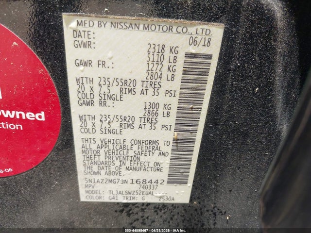 Aukcja sprzedaży 2018 Nissan Murano Platinum, vin: 5N1AZ2MG7JN168442, numer aukcji: 44898467