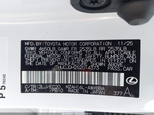 Aukcja sprzedaży 2025 Lexus Ux 300h F Sport Design, vin: JTHUCJDH2S2014373, numer aukcji: 44898471